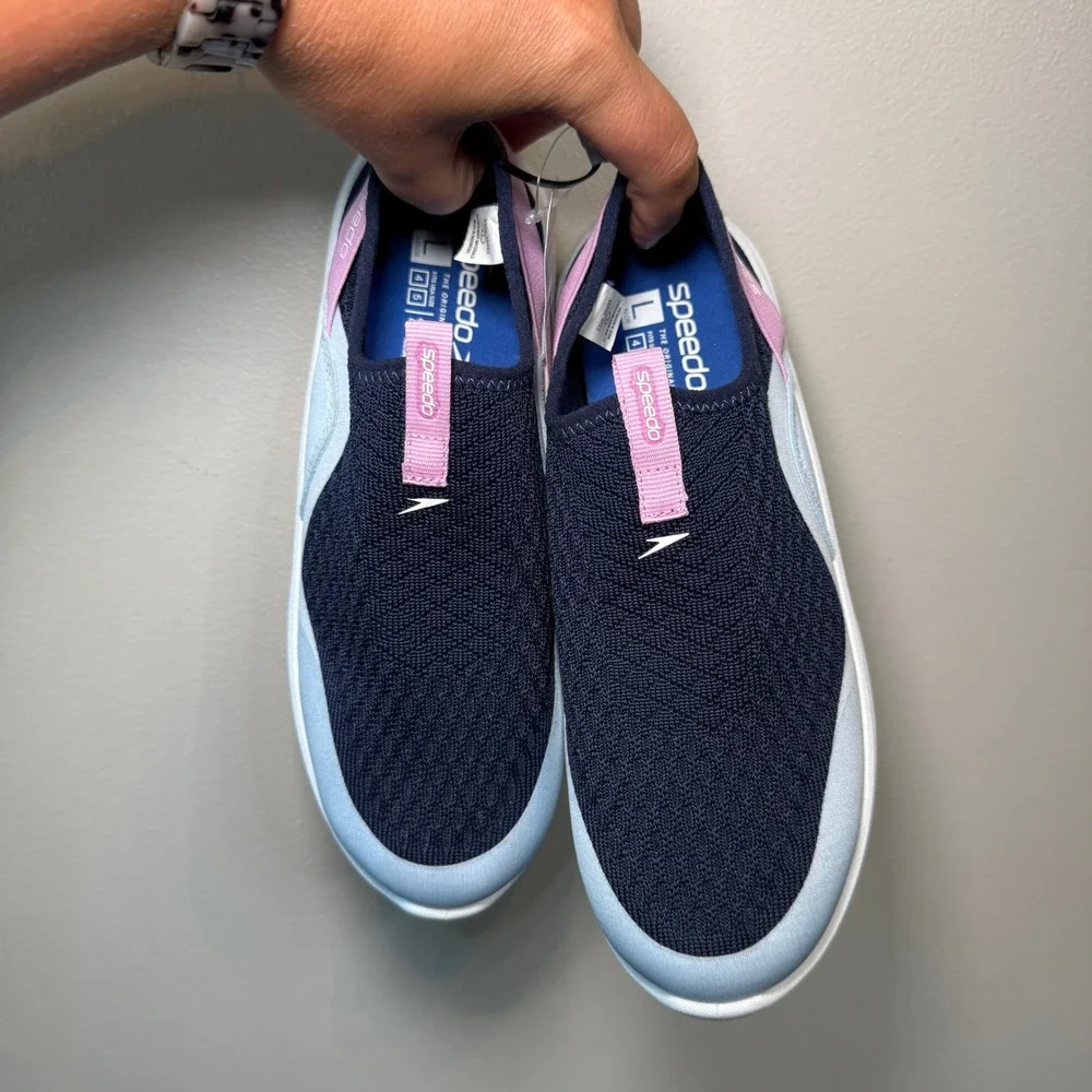 Speedo Kids Shore Explore 2.0 Water Shoes Navy Blue Pink Size L 4-5 Slip On NEW
